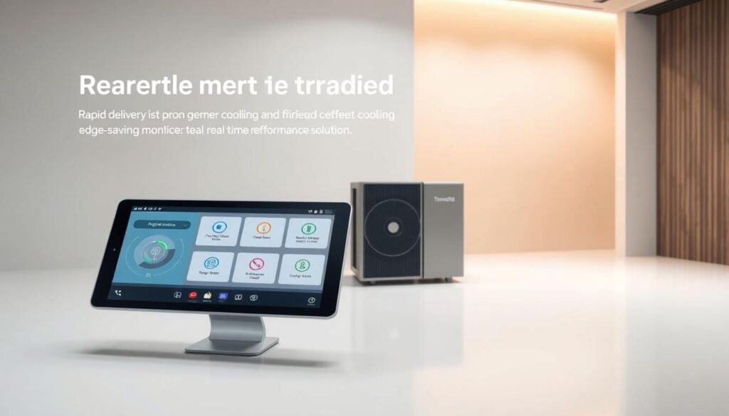 A dynamic and intuitive display showcasing the rapid delivery and smart operation of Tencere Miae Ashbilia, a cutting-edge cooling and humidification solution. Set against a clean, minimalist backdrop, the foreground features a sleek, futuristic interface with responsive icons and animated indicators, illustrating the system's seamless integration and real-time performance monitoring. The middle ground reveals the discreet, space-saving design of the Tencere Miae Ashbilia unit, its smooth lines and muted tones blending harmoniously with the surrounding environment. In the background, a soft, warm lighting creates a sense of comfort and efficiency, highlighting the system's ability to maintain an optimal indoor climate with effortless precision. A dynamic and intuitive display showcasing the rapid delivery and smart operation of Tencere Miae Ashbilia, a cutting-edge cooling and humidification solution. Set against a clean, minimalist backdrop, the foreground features a sleek, futuristic interface with responsive icons and animated indicators, illustrating the system's seamless integration and real-time performance monitoring. The middle ground reveals the discreet, space-saving design of the Tencere Miae Ashbilia unit, its smooth lines and muted tones blending harmoniously with the surrounding environment. In the background, a soft, warm lighting creates a sense of comfort and efficiency, highlighting the system's ability to maintain an optimal indoor climate with effortless precision.