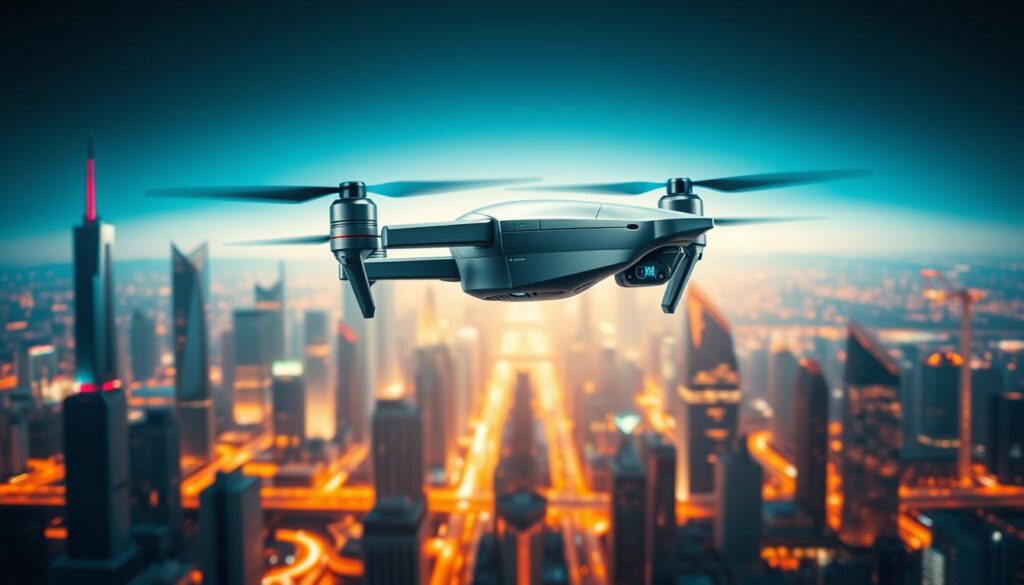 A futuristic and sleek image showcasing the concept of "Speed of Delivery". In the foreground, a high-tech delivery drone hovers effortlessly, its sleek metallic body and propellers casting dynamic shadows. The middle ground features a city skyline, with towering skyscrapers and glowing holograms, representing the advanced infrastructure enabling lightning-fast deliveries. The background is a vibrant, neon-tinged cityscape, bathed in a warm, futuristic glow, conveying a sense of progress and innovation. The lighting is dramatic, with bold contrasts between light and shadow, emphasizing the power and precision of the delivery system. The overall atmosphere is one of efficiency, technology, and the seamless integration of urban life with cutting-edge logistics. A futuristic and sleek image showcasing the concept of "Speed of Delivery". In the foreground, a high-tech delivery drone hovers effortlessly, its sleek metallic body and propellers casting dynamic shadows. The middle ground features a city skyline, with towering skyscrapers and glowing holograms, representing the advanced infrastructure enabling lightning-fast deliveries. The background is a vibrant, neon-tinged cityscape, bathed in a warm, futuristic glow, conveying a sense of progress and innovation. The lighting is dramatic, with bold contrasts between light and shadow, emphasizing the power and precision of the delivery system. The overall atmosphere is one of efficiency, technology, and the seamless integration of urban life with cutting-edge logistics.