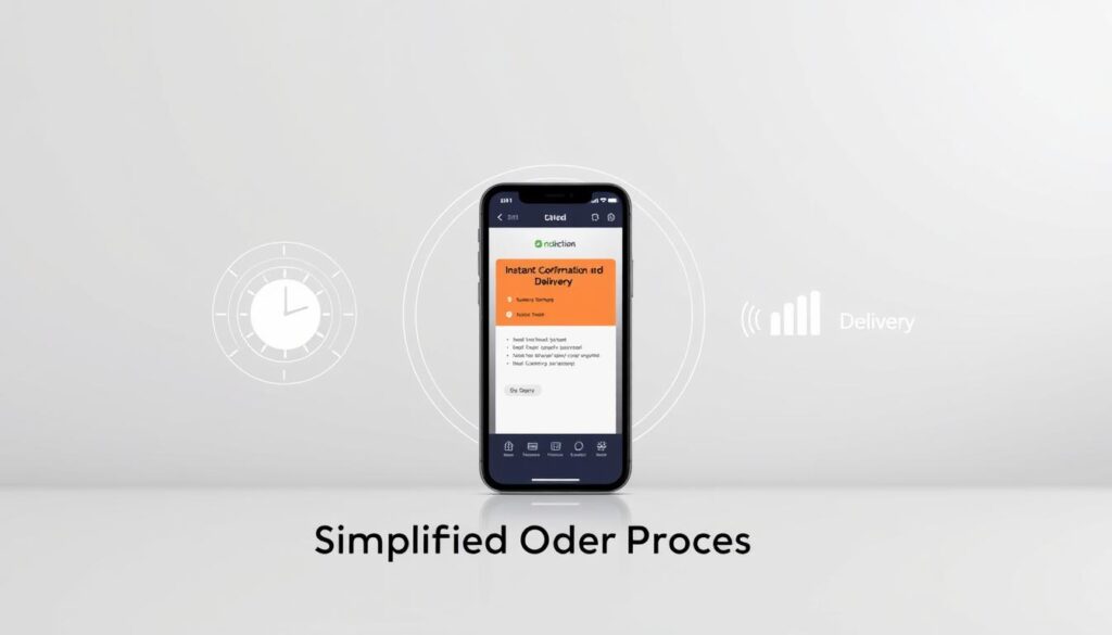 A professional and clean-looking image showcasing "Instant Confirmation and Delivery Notifications" against a sleek, minimalist background. The foreground features a smartphone displaying a digital confirmation screen with relevant icons and information, framed by an elegant geometric layout. The middle ground includes abstract graphic elements such as circles, lines, and shapes that subtly reinforce the themes of speed, reliability, and seamless delivery. The background is a soft, blurred gradient in a neutral color palette, creating a sense of balance and focus on the central device. The overall composition conveys a modern, efficient, and trustworthy atmosphere for the "Simplified Order Process" section of the article. A professional and clean-looking image showcasing "Instant Confirmation and Delivery Notifications" against a sleek, minimalist background. The foreground features a smartphone displaying a digital confirmation screen with relevant icons and information, framed by an elegant geometric layout. The middle ground includes abstract graphic elements such as circles, lines, and shapes that subtly reinforce the themes of speed, reliability, and seamless delivery. The background is a soft, blurred gradient in a neutral color palette, creating a sense of balance and focus on the central device. The overall composition conveys a modern, efficient, and trustworthy atmosphere for the "Simplified Order Process" section of the article.
